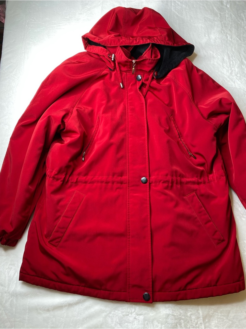 Liz Claiborne Women Winter Red Hooded Puffer Coat with Drawstring Waist Size XL